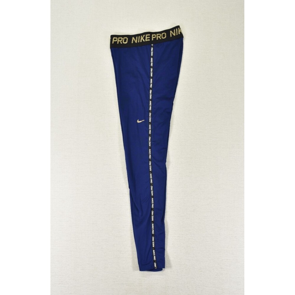 Nike Pro Dri FIT Leggings Womens XS Blue Gold Sparkle Logo Compression Thermal
